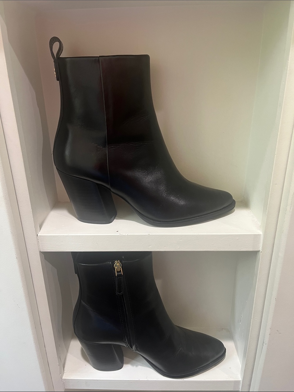 Tory Burch Black Leather Ankle Boots with Block Heel